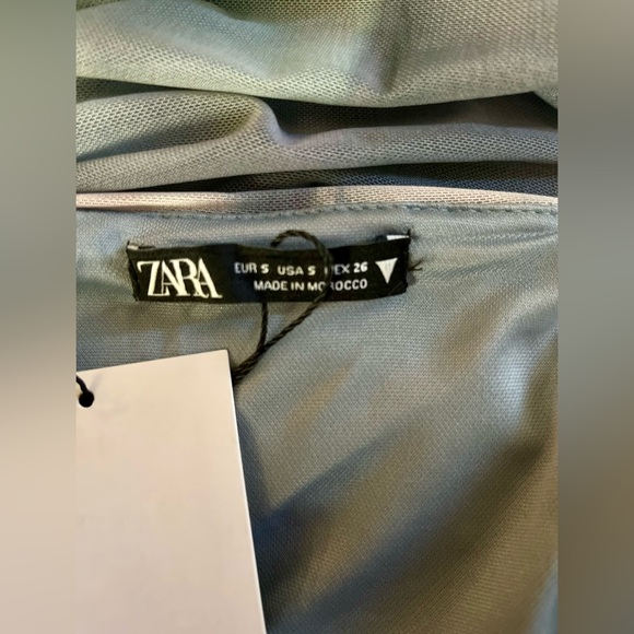 ZARA New ASYMMETRIC Tie Dye Print One Shoulder Tulle MINI Dress Small Gray Pink - Picture 7 of 10